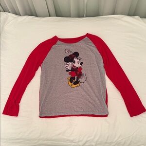 Disney Minnie Mouse Red and Gray Long Sleeve Shirt Size M